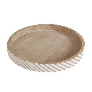 My Texas House 16" Natural White Diagonal‎ Round Wood Decorative Tray Farmhouse